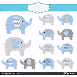 Kit Imprimible Elephant Blue & Grey 12 Png- Jpg