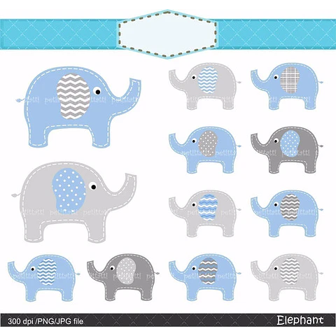 Kit Imprimible Elephant Blue & Grey 12 Png- Jpg