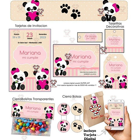 Kit Imprimible Osito Panda Mod 2 Editable