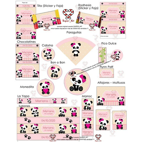 Kit Imprimible Osito Panda Mod 2 Editable