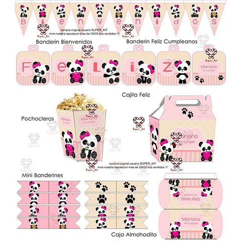 Kit Imprimible Osito Panda Mod 2 Editable