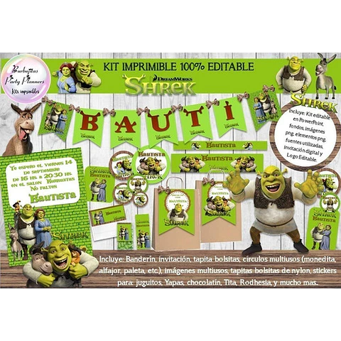 Kit Imprimible Candy Bar Shrek 100% Editable