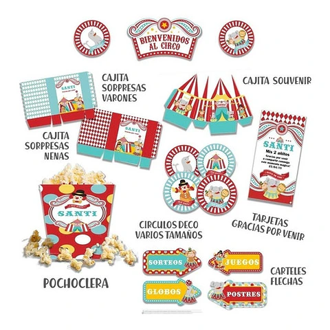 Kit Imprimible Candy Bar Circo Vintage El Mas Completo