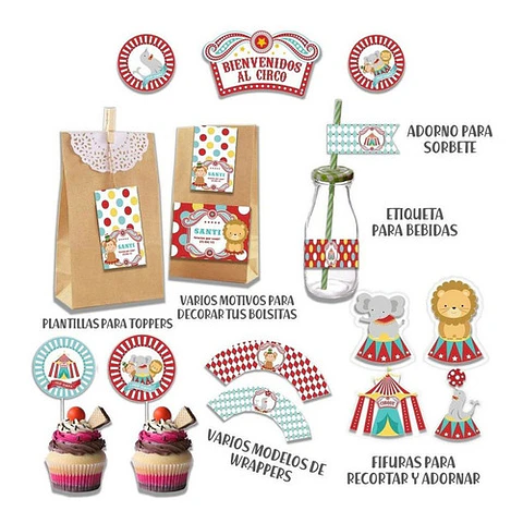 Kit Imprimible Candy Bar Circo Vintage El Mas Completo