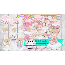 Cliparts Y Papeles Osita Angelito Rosa Kit Imprimible