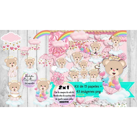 Cliparts Y Papeles Osita Angelito Rosa Kit Imprimible