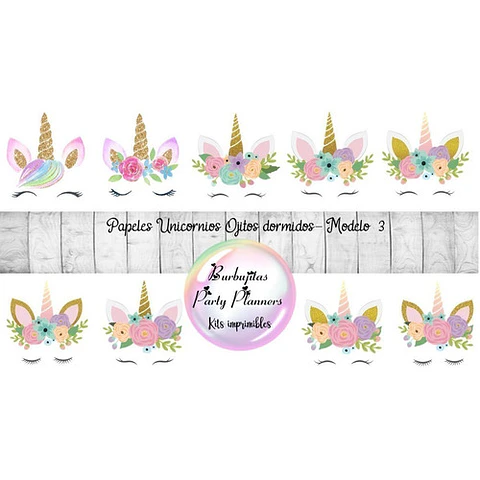 Unicornios Ojitos Dormidos Mod. 3 - Kit Imprimibles