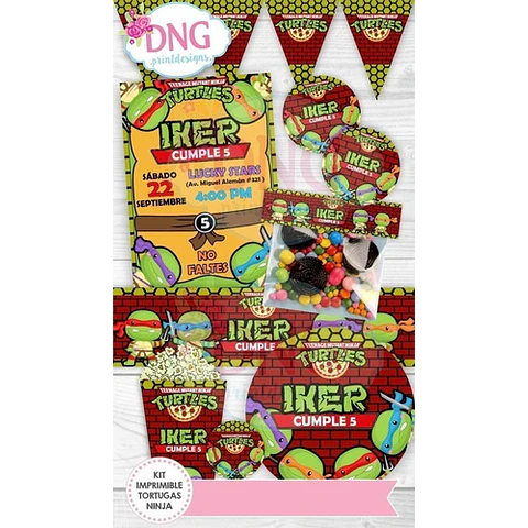 Kit Imprimible Invitaciones Candy Bar Png / Tortugas Ninjas