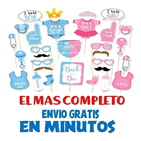 Kit Imprimible Photo Props Baby Shower El Mas Completo