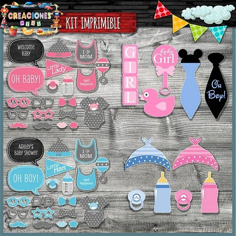 Kit Imprimible Photo Props Baby Shower El Mas Completo