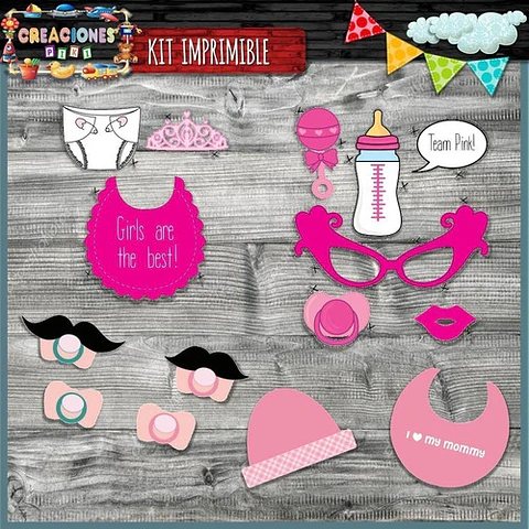 Kit Imprimible Photo Props Baby Shower El Mas Completo