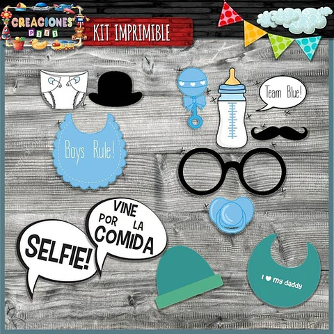 Kit Imprimible Photo Props Baby Shower El Mas Completo