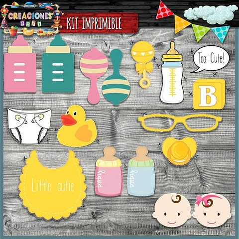 Kit Imprimible Photo Props Baby Shower El Mas Completo