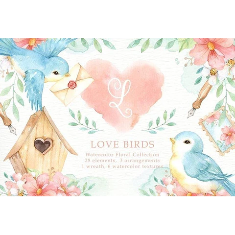 Cliparts Imagenes Png Pajaritos Amor Acuarelas Es26
