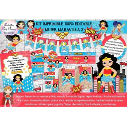 Kit Imprimible Candy Bar Mujer Maravilla 2 100% Editable