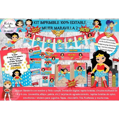 Kit Imprimible Candy Bar Mujer Maravilla 2 100% Editable