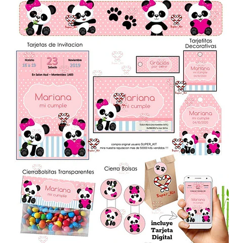 Kit Imprimible Osito Panda Editable