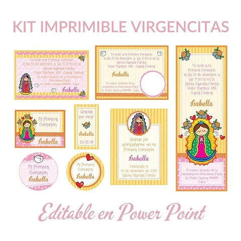 Kit Imprimible Virgencitas Porfis Comunión Bautismo Editable