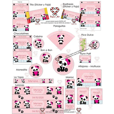 Kit Imprimible Osito Panda Editable