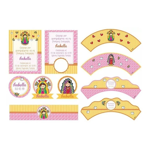Kit Imprimible Virgencitas Porfis Comunión Bautismo Editable