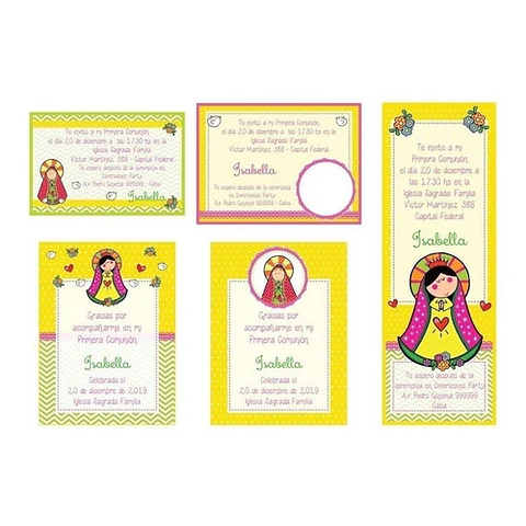 Kit Imprimible Virgencitas Porfis Comunión Bautismo Editable