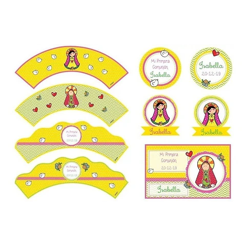 Kit Imprimible Virgencitas Porfis Comunión Bautismo Editable