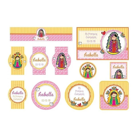 Kit Imprimible Virgencitas Porfis Comunión Bautismo Editable