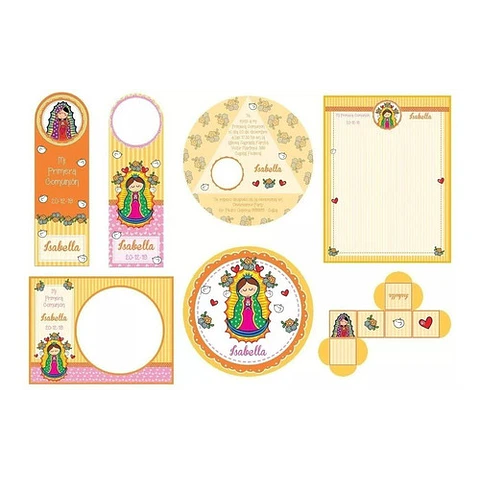 Kit Imprimible Virgencitas Porfis Comunión Bautismo Editable