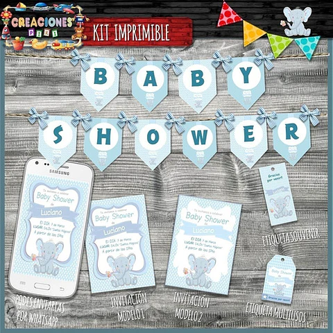 Kit Imprimible Candy Bar Baby Shower Elefante Bebe Nene Full