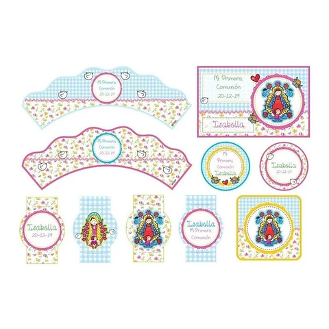 Kit Imprimible Virgencitas Porfis Comunión Bautismo Editable