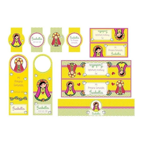 Kit Imprimible Virgencitas Porfis Comunión Bautismo Editable