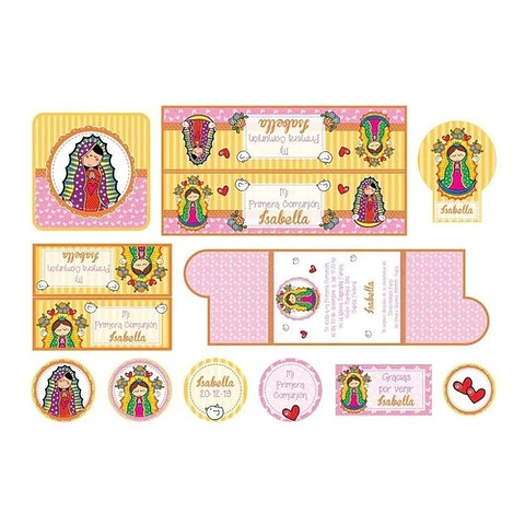 Kit Imprimible Virgencitas Porfis Comunión Bautismo Editable
