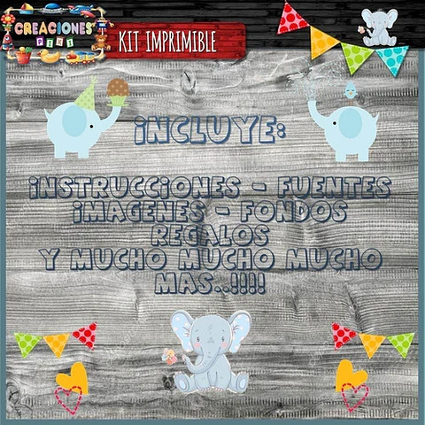 Kit Imprimible Candy Bar Baby Shower Elefante Bebe Nene Full