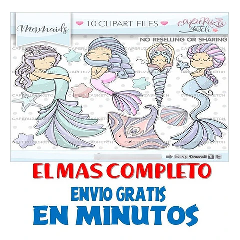 Pack Imágenes Hd Clipart Mar Tierna Sirena Sirenita Caperuza