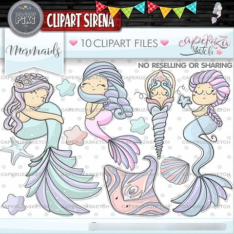Pack Imágenes Hd Clipart Mar Tierna Sirena Sirenita Caperuza