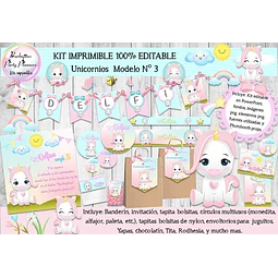 Kit Imprimible Candy Bar Unicornio Modelo 3 100% Editable