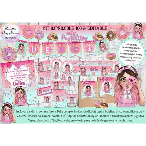 Kit Imprimible Candy Bar Mis Pastelitos 100% Editable