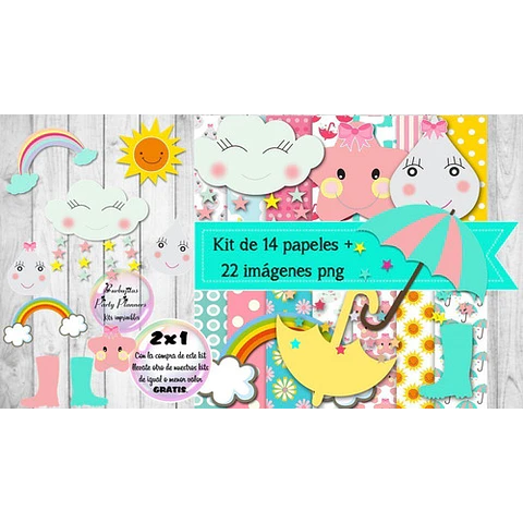 Cliparts Y Papeles Lluvia De Amor Mod. 3  Kit Imprimible