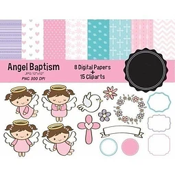 Kit Imprimible Angelitos 15 Clipart Png - 8 Fondos