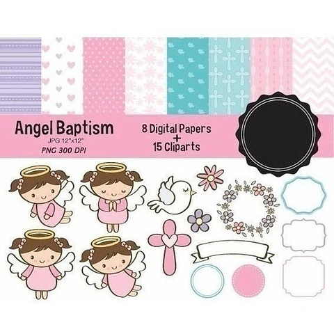 Kit Imprimible Angelitos 15 Clipart Png - 8 Fondos