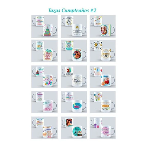 Kit Diseños Plantillas Tazas Feliz Cumpleaños Sublimación M2