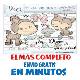 Pack Imágenes Clipart Bambi Cervatillo Honguito Caperuza