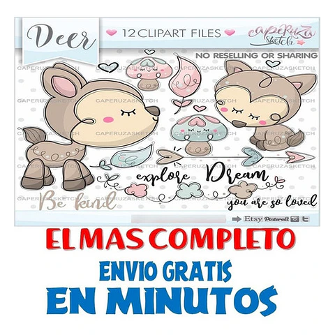 Pack Imágenes Clipart Bambi Cervatillo Honguito Caperuza