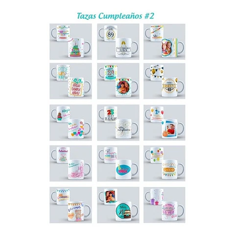 Kit Diseños Plantillas Tazas Feliz Cumpleaños Sublimación M2