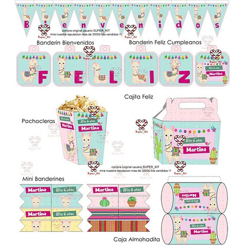 Kit Imprimible Llamas Y Cactus Llamita Editable