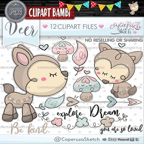 Pack Imágenes Clipart Bambi Cervatillo Honguito Caperuza