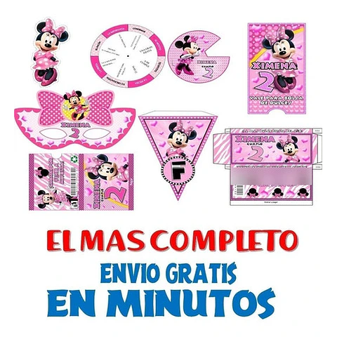 Kit Imprimible Candy Bar Minnie Rosa El Mas Completo