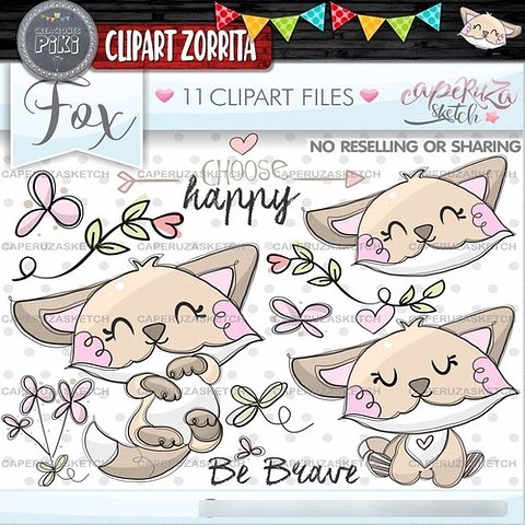 Pack Imágenes Hd Clipart Tierna Zorrita Amorosa Caperuza