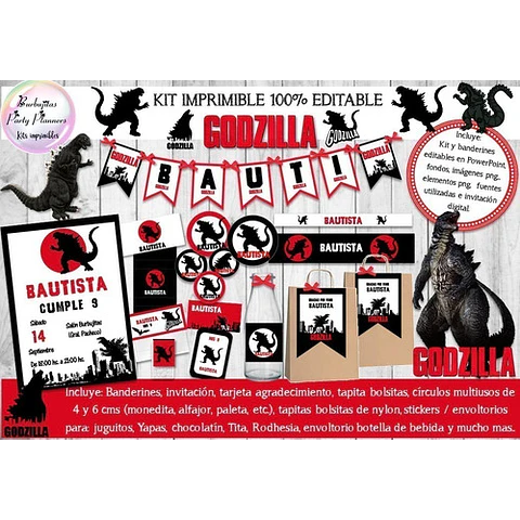 Kit Imprimible Candy Bar Godzilla 100% Editable