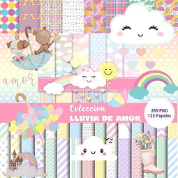 Colección Lluvia De Amor Clipart Png + Papeles Digitales